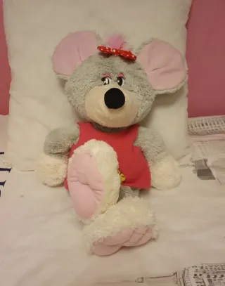 Muñeca ratón peluche rosa lazo lunares