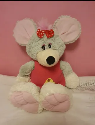Muñeca ratón peluche rosa lazo lunares