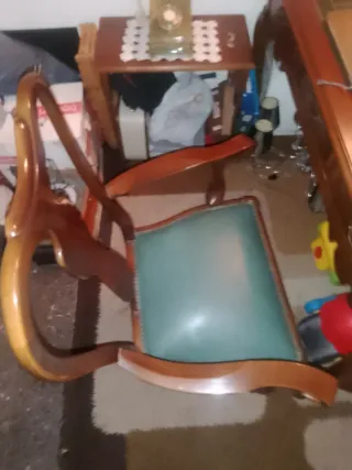 Mesa escritorio y silla madera piel