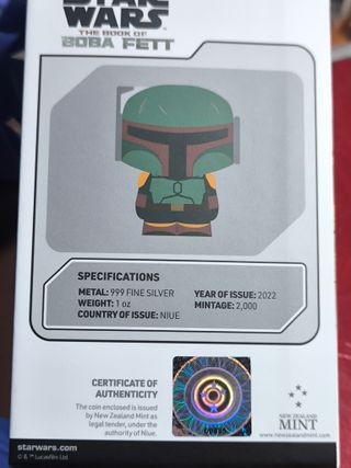 Moneda 1 Onza Plata Boba Fett Chibi