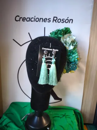 Flor y pendientes flamenca tonos verdes