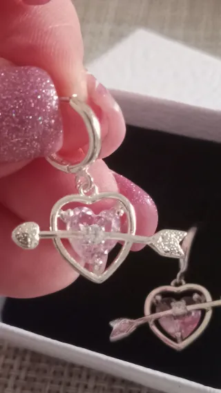 Pendientes Corazón Flecha Rosa  baño de Plata
