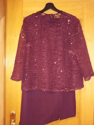 Traje ceremonia mujer 3 piezas morado talla 52