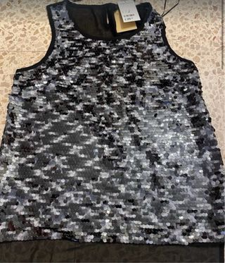 Top fiesta lentejuelas negro y plata