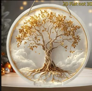 Arte Pared Redondo Árbol Vida Madera Dorado 20 cm