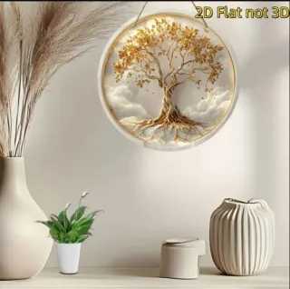 Arte Pared Redondo Árbol Vida Madera Dorado 20 cm