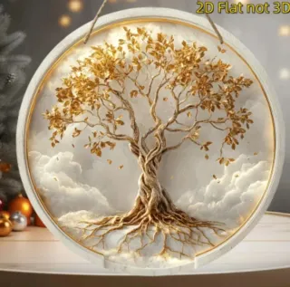 Arte Pared Redondo Árbol Vida Madera Dorado 20 cm