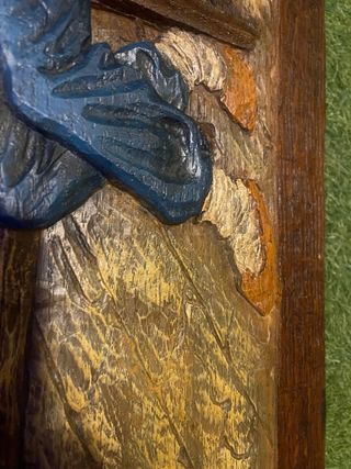 Cuadro antiguo madera tallada pintado a mano