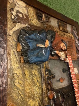 Cuadro antiguo madera tallada pintado a mano