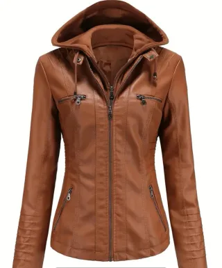 Chaqueta Cuero Sintético Marrón XL 2 piezas