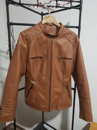 Chaqueta Cuero Sintético Marrón XL 2 piezas