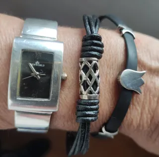 Pulseras de Plata de Ley Cuero Reloj plata de ley