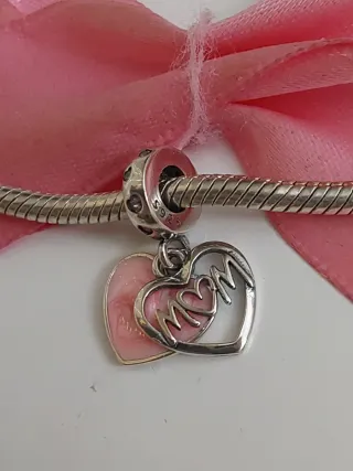 Plata S925 Charm Corazón Mamá