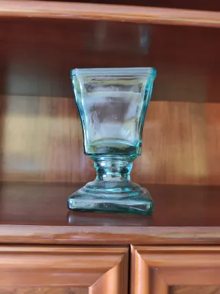 Jarrón porta velas de cristal azul