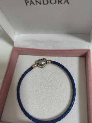 Pulsera Pandora Cuero Azul Corazón Plata