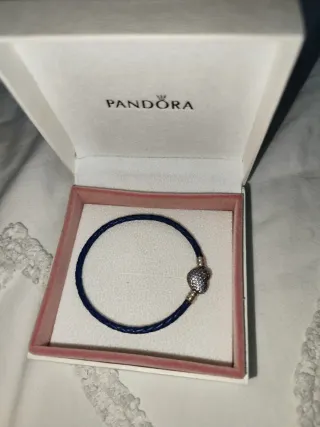 Pulsera Pandora Cuero Azul Corazón Plata