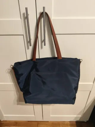 Bolso shopper azul y marrón