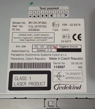 Radio Toyota Verso 2009