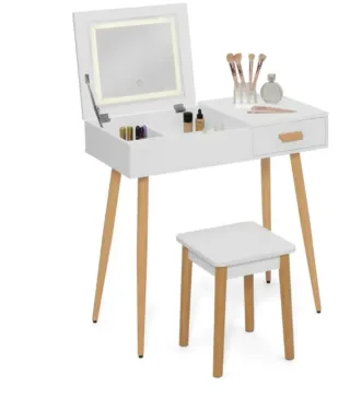 Tocador blanco con espejo sin el taburete