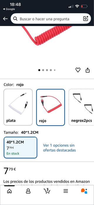 Cable Carga iPhone Rojo Espiral