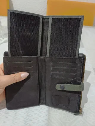 Cartera Billetera Piel Front Negra Verde Militar