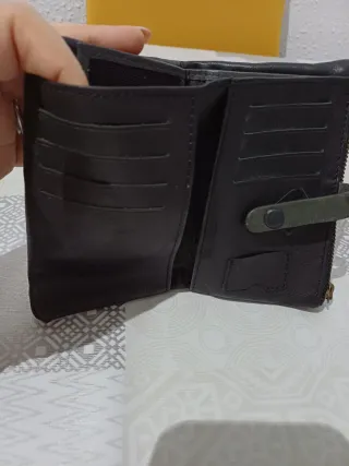 Cartera Billetera Piel Front Negra Verde Militar