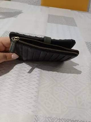 Cartera Billetera Piel Front Negra Verde Militar