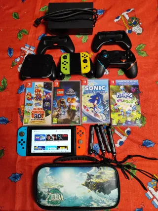 Swicht + 6 juegos + 4 mandos + funda de transporte