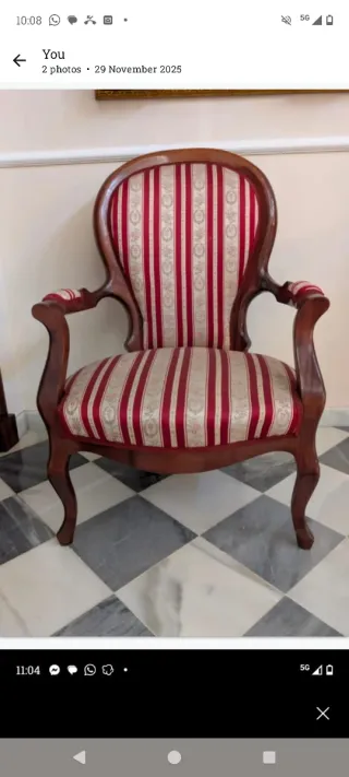 Sofá de caoba vintage con tapicería de rayas