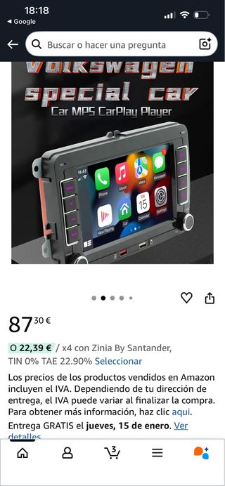 Pantalla Car Player Android 9 o 10 para vw