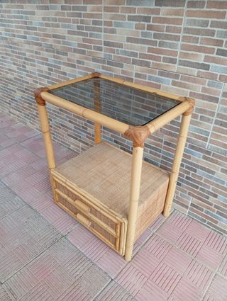 Mesa Auxiliar Bambú y Ratán con Cristal