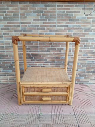 Mesa Auxiliar Bambú y Ratán con Cristal