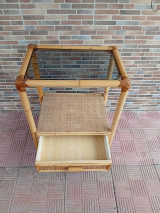 Mesa Auxiliar Bambú y Ratán con Cristal