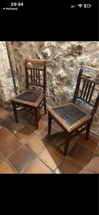 Sillas madera vintage asiento de cuero