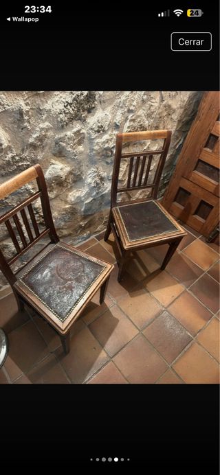 Sillas madera vintage asiento de cuero