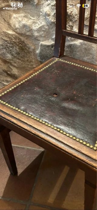 Sillas madera vintage asiento de cuero