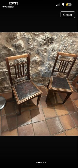 Sillas madera vintage asiento de cuero