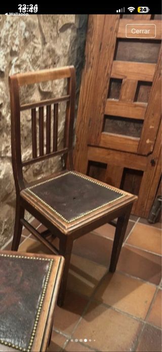 Sillas madera vintage asiento de cuero