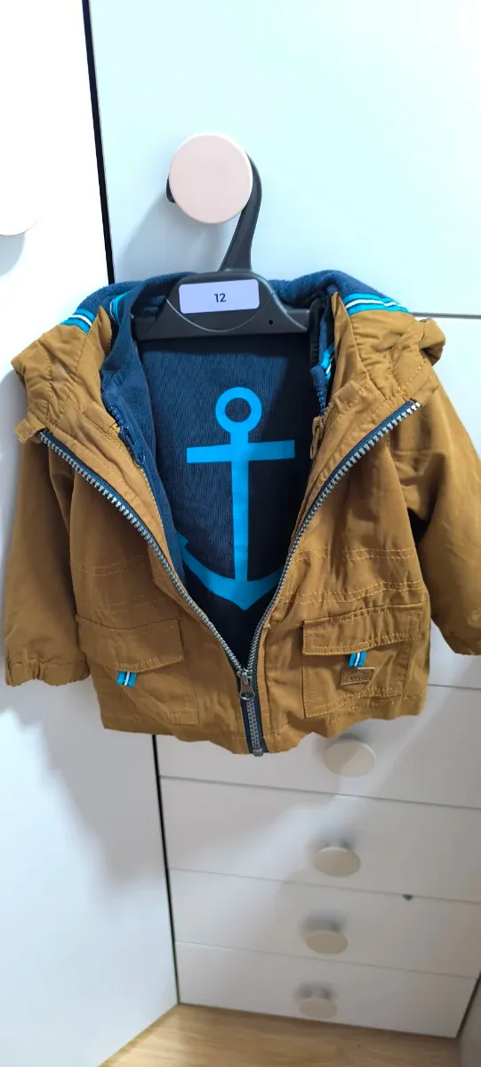 Chaqueta bebé ancla azul 2 en 1, talla 9-12 meses