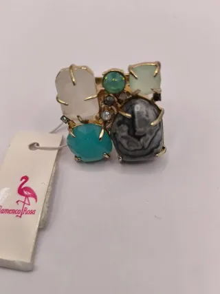Anillo Flamenco Rosa piedras multicolor