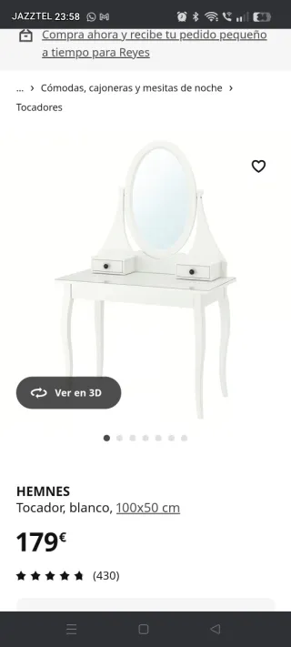 Tocador blanco con espejo ovalado