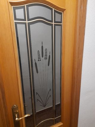 Puerta interior pino maciza con cristal 50€/Unidad
