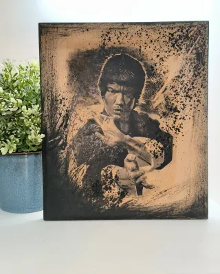 Stampa Bruce Lee su Legno Fatto a Mano