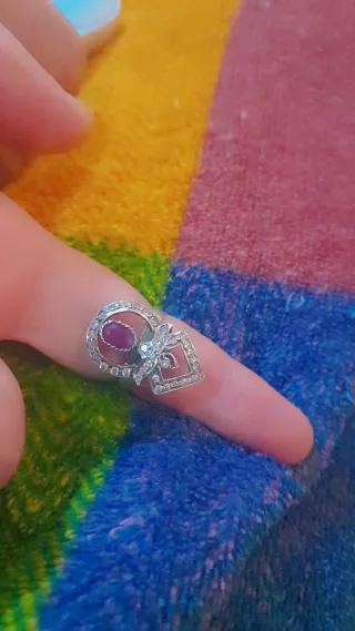 Anillo Antiguo Plata con Rubí indio