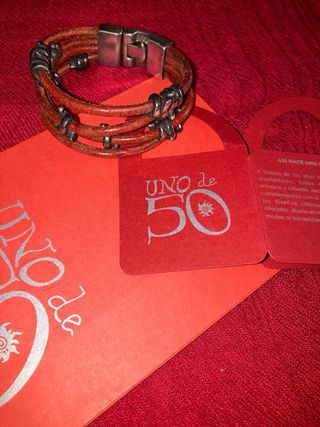 Pulsera UNO de 50 Cuero Marrón y Plata