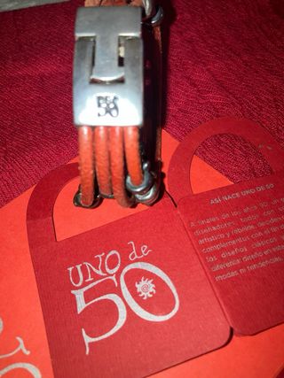 Pulsera UNO de 50 Cuero Marrón y Plata