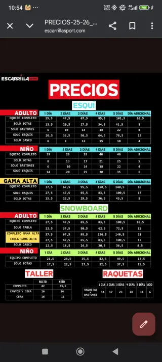 Escarrilla Sport Precios Esquí y Snowboard