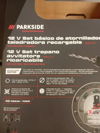 Taladro atornillador Parkside y muchos accesorios