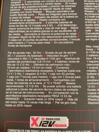 Taladro atornillador Parkside y muchos accesorios