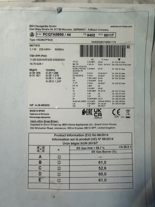 Encimera Gas Bosch Acero Inox VALE 600€ en amazon